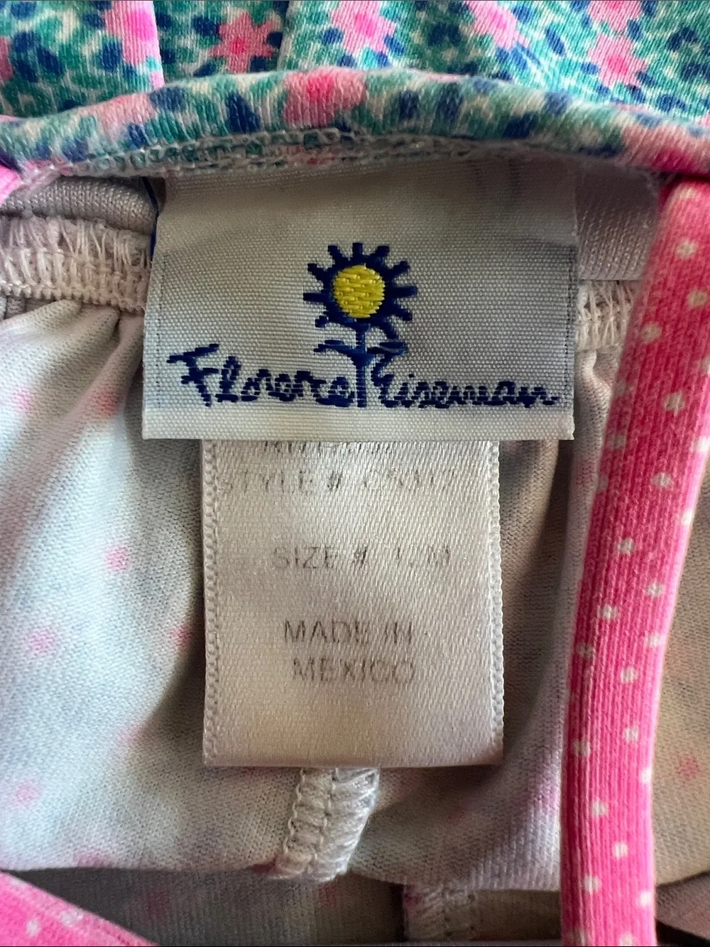 Florence Eiseman Floral Bubble Swim Suit with Flower Baby Girl Size 12 Month